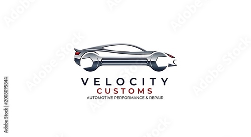 Automotive repair concept logo of car and wrench combined illustration