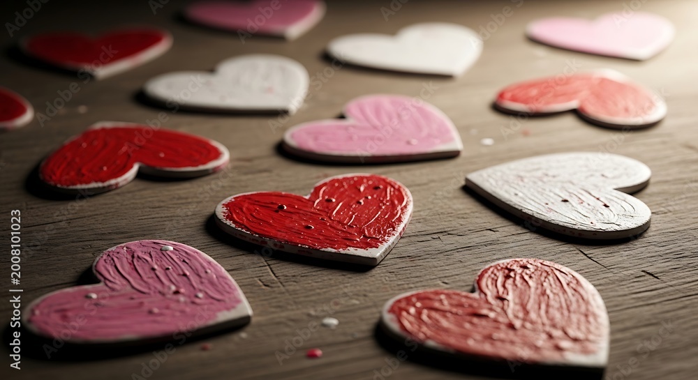 Naklejka premium Colorful heart shaped cookies on table.