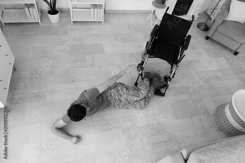 Young soldier with PTSD lyi...