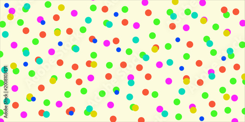 Bright multicolored polka dots scattered transparent background.  modern confetti seamless pattern for celebration, textile, wrapping paper, birthday party backdrop Vector illustration