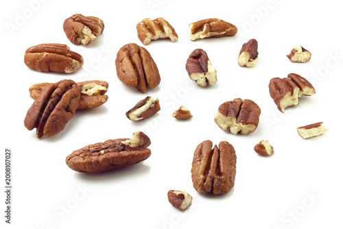Shelled Pecans isolated on white background