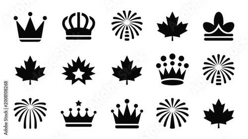 фотографія Collection of canadian victoria day celebration icons featuring silhouettes of m