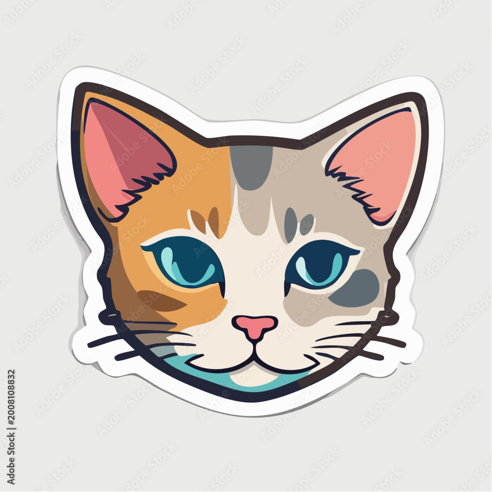 Fototapeta premium Cute Calico Cat Face Sticker Illustration