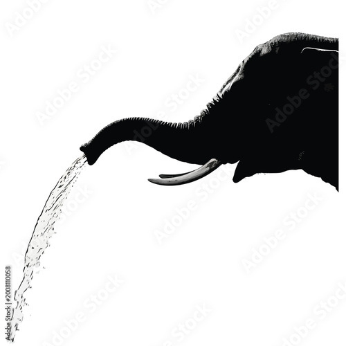 Canvas Print Elephant Trunk Water Spray.
