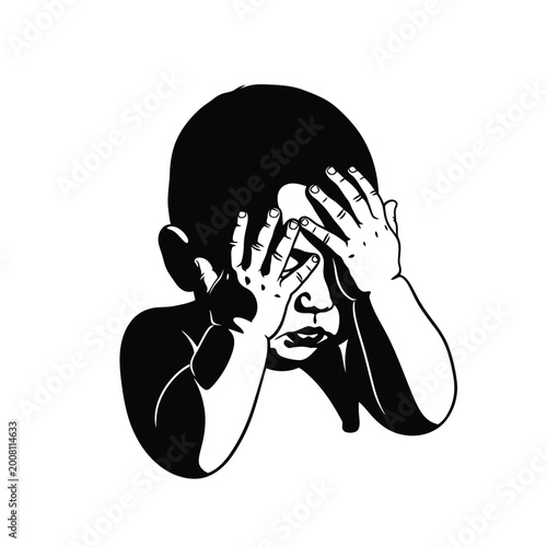 Canvastavla Child Covering Face with Hands.