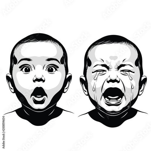 Fotografie Crying and screaming baby faces.
