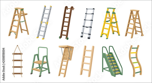 Billede på lærred Collection of various ladders a diverse range for different tasks