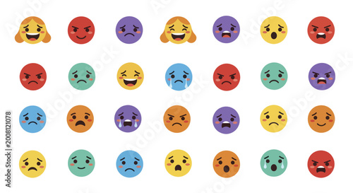 Photos Collection of colorful emoji faces expressing various emotions.