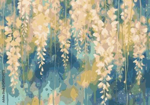 Beautiful hanging flowers pattern in yellow pink and blue background