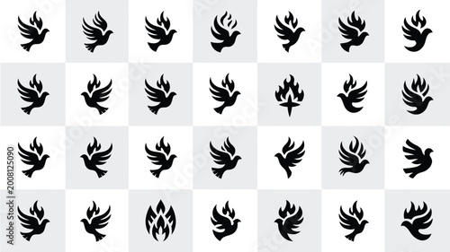 Photos Collection of minimalist pentecost symbols with flame designs on a checkered bac
