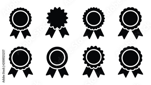 Tableau sur toile Bundle of 10 black ribbon and badge silhouettes on white background for awards a