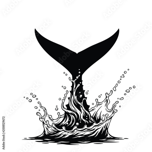 Tableau sur toile Whale Tail Splashing Water Silhouette.