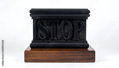 Sculptural Stop Sign on Wooden Base.