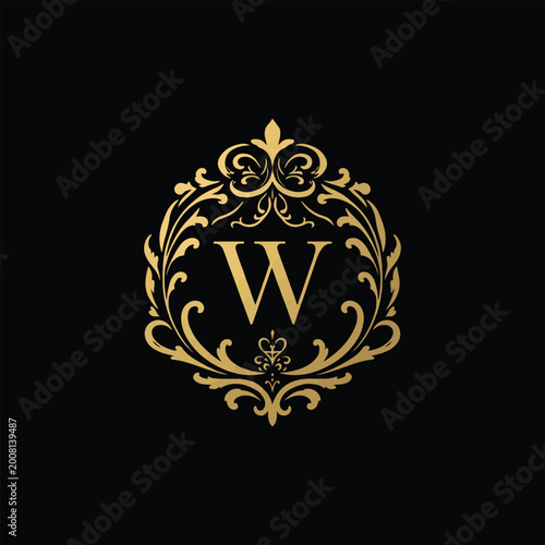 Royal Gold Letter W Shield with Decorative Floral Filigree,

Luxury Hotel and Boutique Monogram Letter W Logo Template.