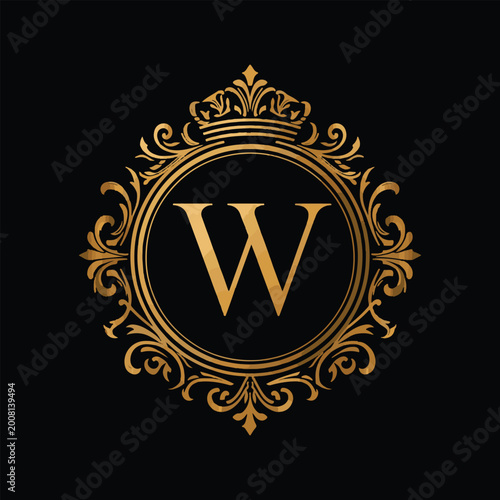 Royal Gold Letter W Shield with Decorative Floral Filigree,

Luxury Hotel and Boutique Monogram Letter W Logo Template.
