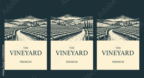 Vineyard labels, wine packaging, premium wine tags, label design