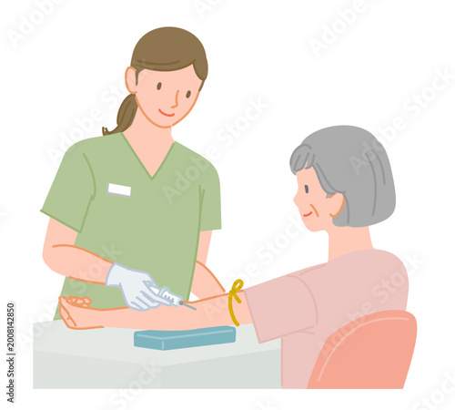 Senior woman having blood test by nurse in clinic