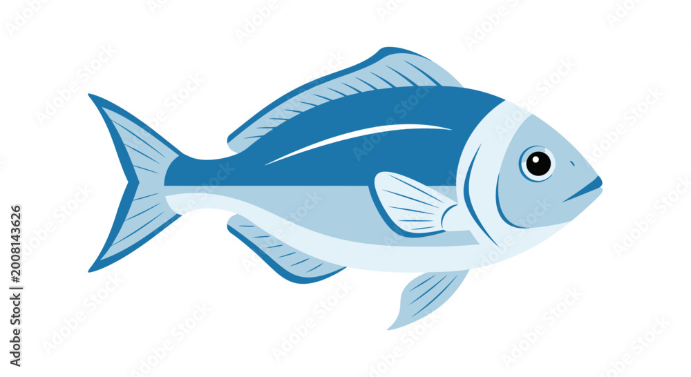 Fototapeta premium Blue Fish Side View Illustration 1.