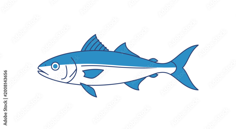 Fototapeta premium Blue fish swimming alone freely ocean.