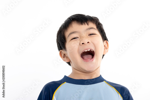 Closeup Excited and Happy Little boy face isolated on white