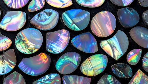 Japanese Mother-of-Pearl Lacquer Texture, Iridescent Raden Shell Inlay Dark Background