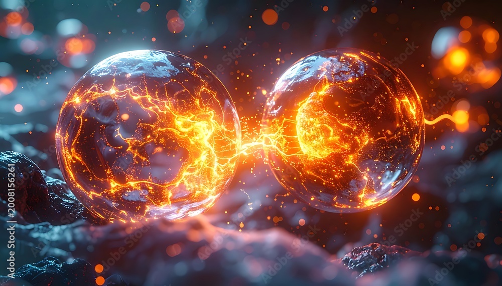 Obraz premium A mesmerizing depiction of two glowing orbs emitting vibrant orange light