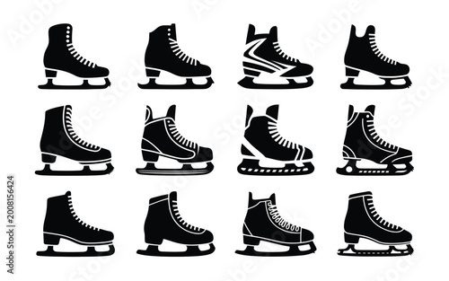 Canvas Print Ice skates silhouettes collection for winter sports and activities