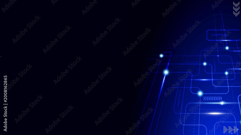 Obraz premium Cyber Security Network Interface. Abstract Blue Background with High Tech Circuit Lines and Data Nodes.