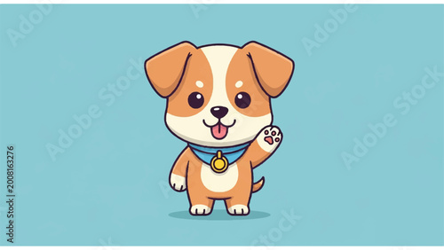 Foto Cute Cartoon Dog Waving Paw.