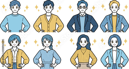 Tableau sur toile 自信に満ちた男女セット｜期待・成長・モチベーションを表す人物イラスト