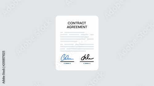 Professional legal contract agreement document with digital signatures