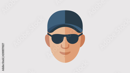 Man wearing baseball cap and sunglasses avatar flat vector icon