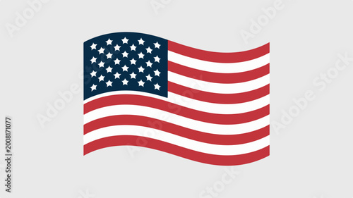 American flag waving in wind on simple grey background vector icon