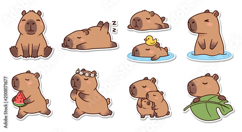 Foto Cute Capybara Cartoon Sticker Collection