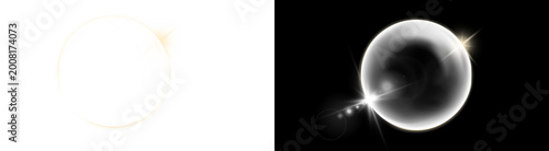 PNG image of Solar eclipse total phase with diamond ring effect, glowing celestial corona and lens flare, astronomical event illustration for science projects isolated on Transparent Background