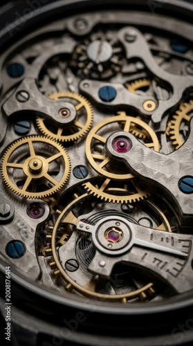 Close up of intricate watch mechanism gears