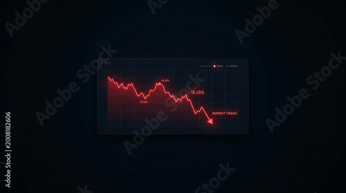A declining red line graph displays a sharp drop on a dark screen