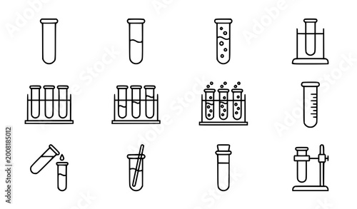 Tableau sur toile Minimal outline laboratory test tube icons for science research and chemistry ex