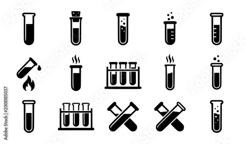 Fotografia Black silhouette laboratory test tube icon set for science research and chemical