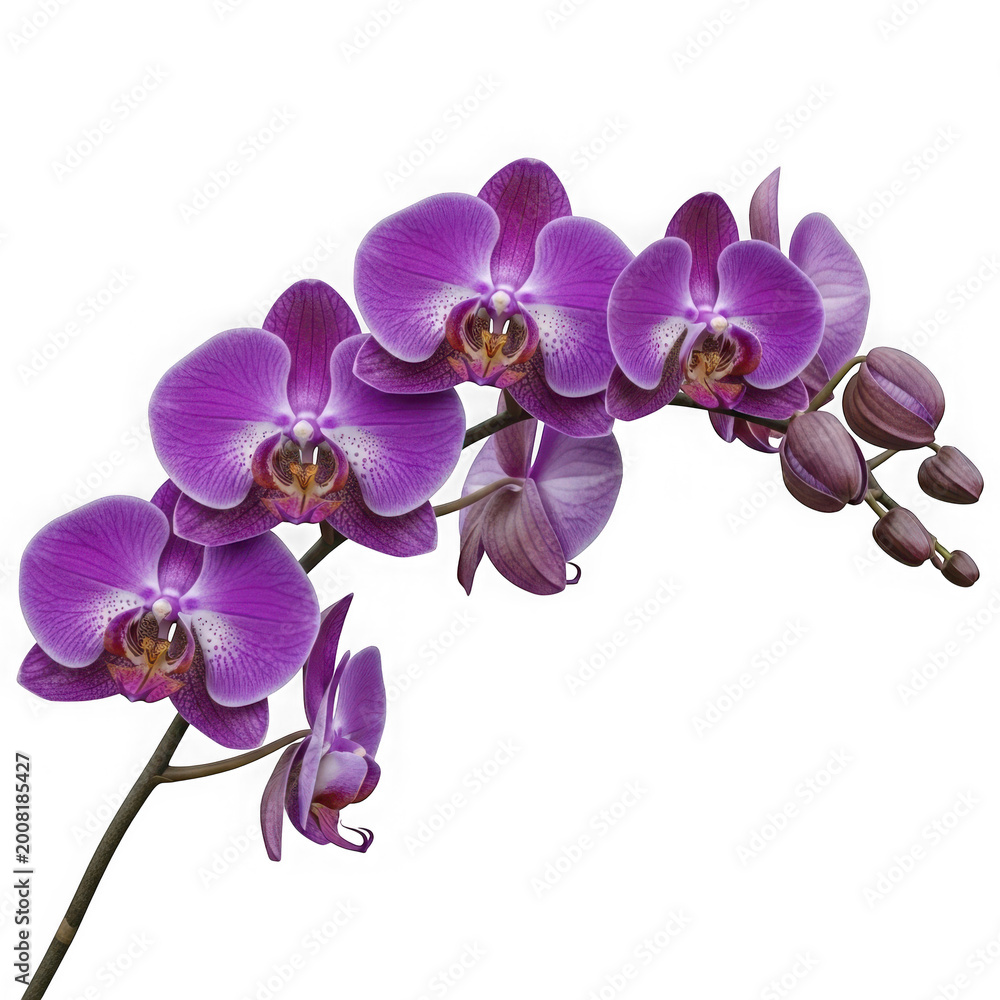 Obraz premium Purple orchid flowers with green stem and leaves