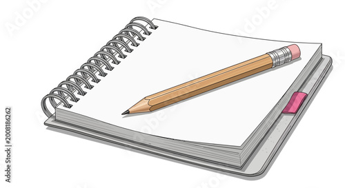Spiral Notebook with Pencil and Pink Tab Illustration