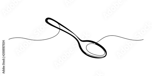 Schilderij op canvas A single continuous line drawing of a simple kitchen spoon utensil for cooking a