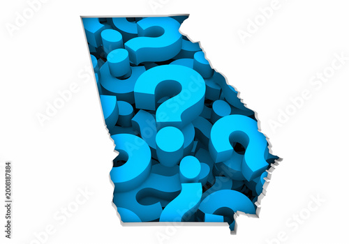 Georgia GA State Map Question Marks Ask FAQs Best Place Location 3d Illustration