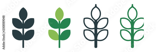 Tableau sur toile High fiber icon set with plant leaf and wave symbols for digestion wellness diet
