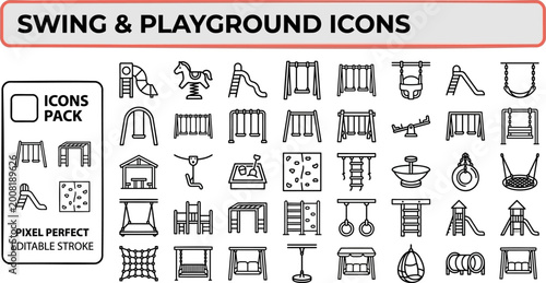 Bild auf Leinwand Swing and Playground outline icon set