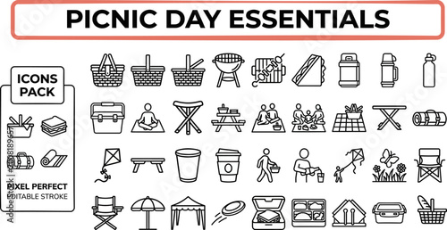Obraz na płótnie Picnic Day Essential outline icon set