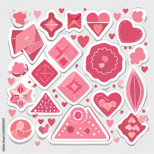 Pink Heart and Geometric Shapes Sticker Collection