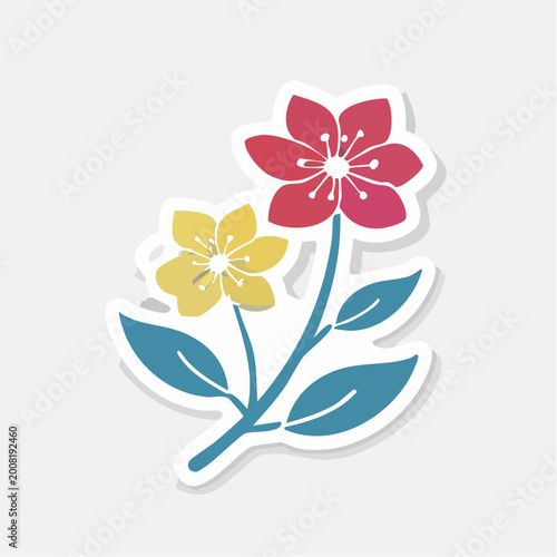 Stylized illustration of two blooming flowers with leaves