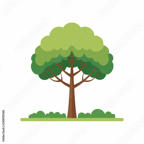 Stylized illustration of a green tree with brown trunk and branches