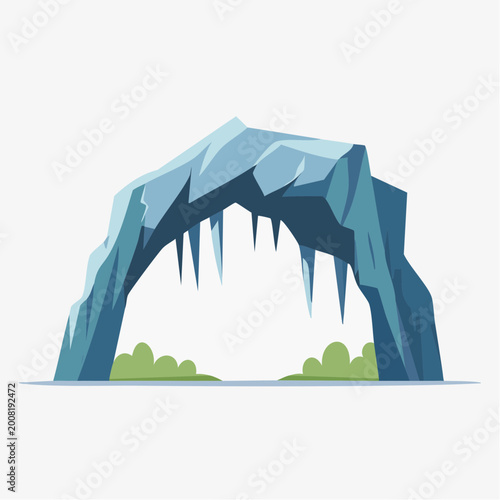 Stylized Ice Cave Entrance with Icicles and Greenery